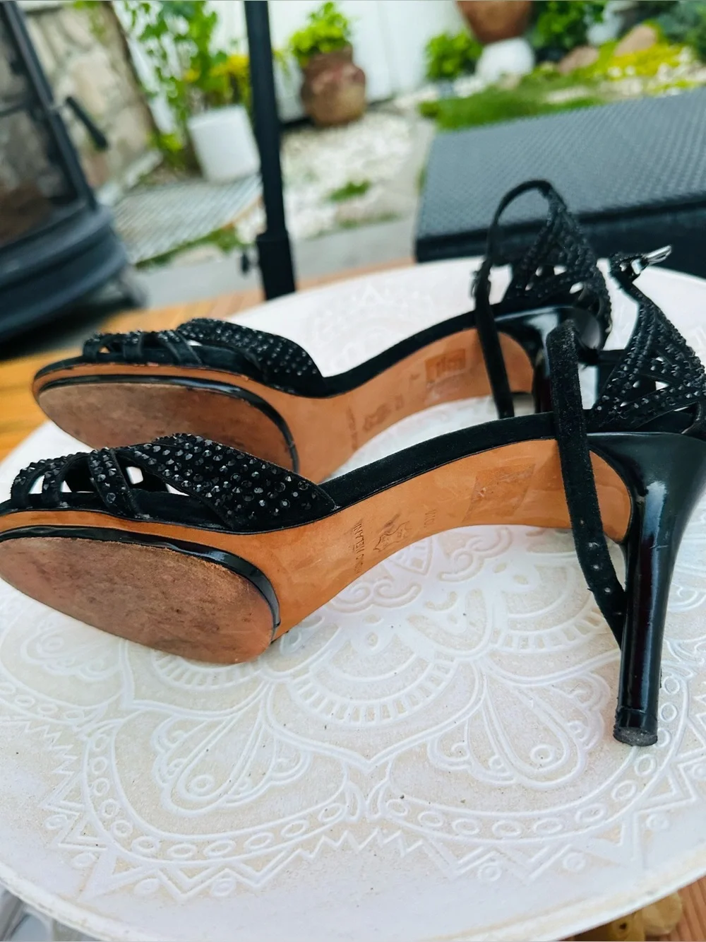 ANTONIO MELANI Black Strappy Crystal-Embellished Ankle-Strap Heels - Picture 2 of 9